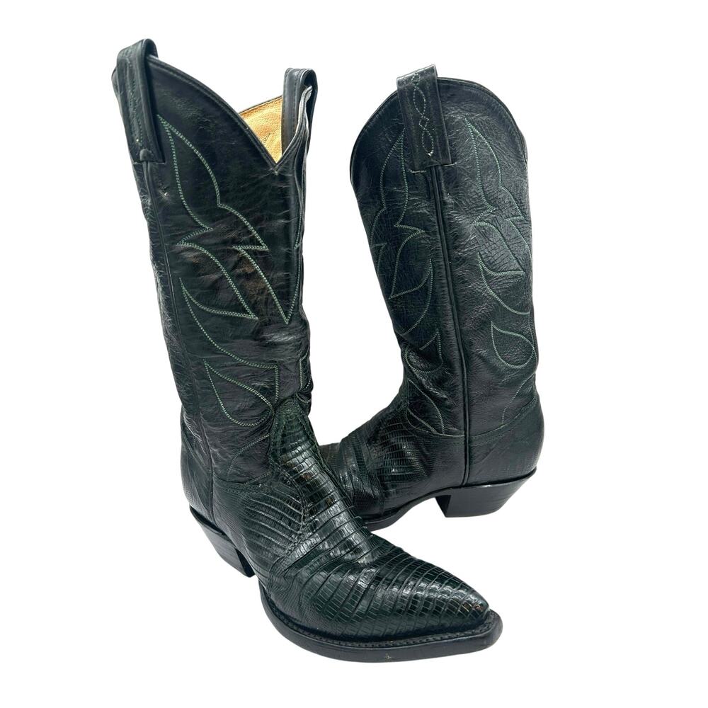 VTG Tony Lama western boots black and green exotic leather lizard women’s size 6